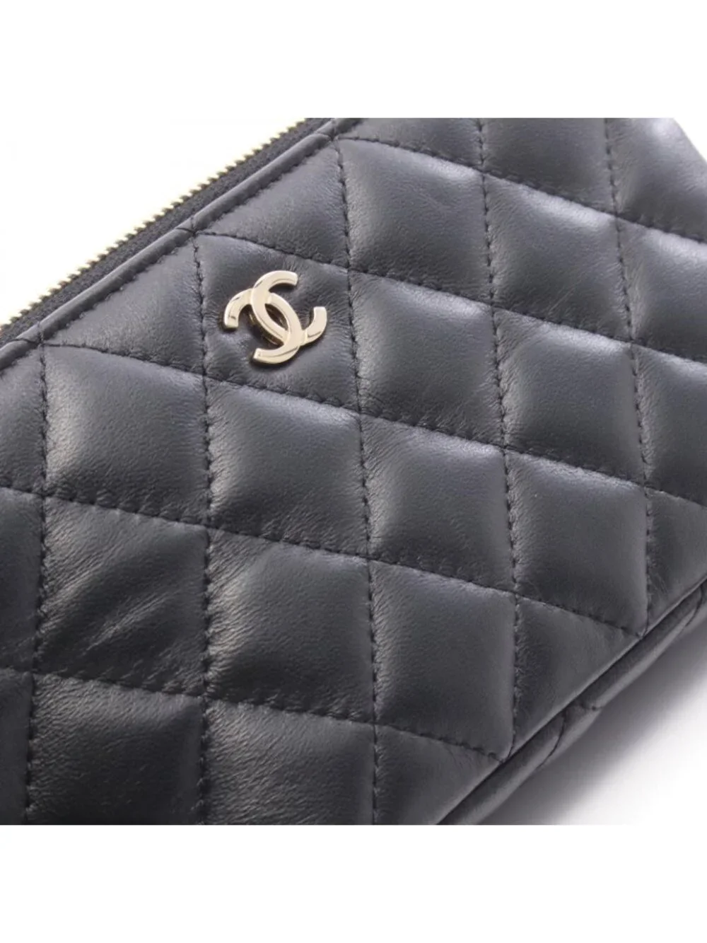 Chanel Shoulder Bag Quilted Black Lambskin Phone Case Chain Wallet